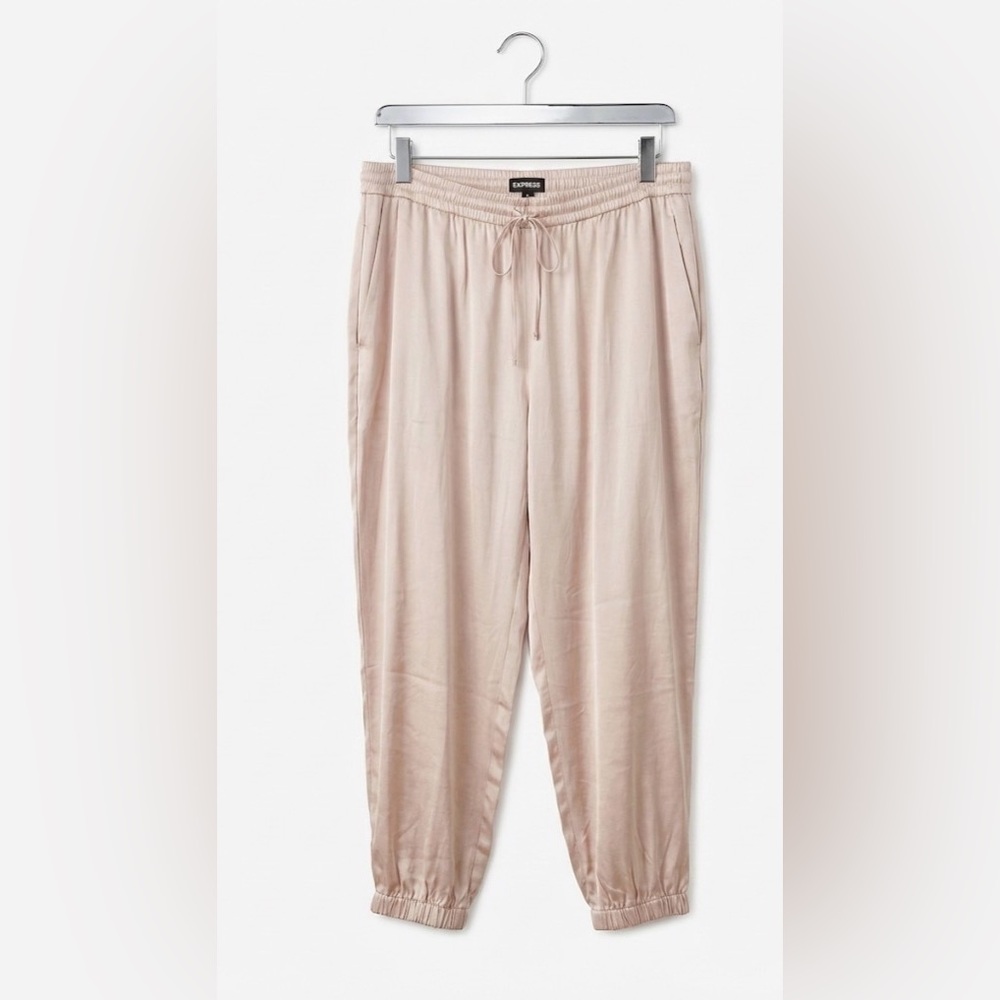 NWT• Express Blush Pink Satin High Waisted Jogger Pants XL Balletcore Coquette